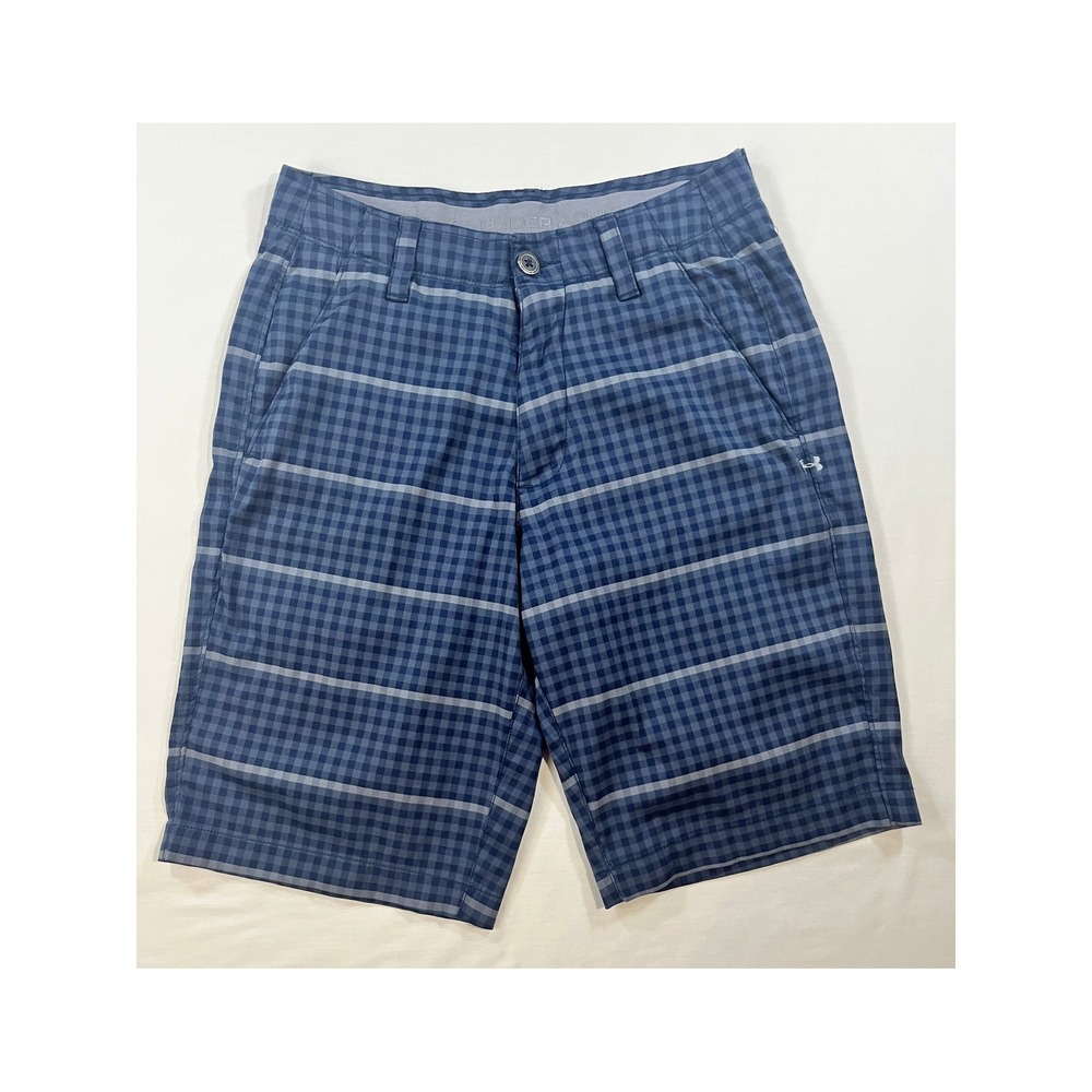 Under Armour‎ Mens Blue Plaid Golf Shorts Size 30 Flat Front Performance Active